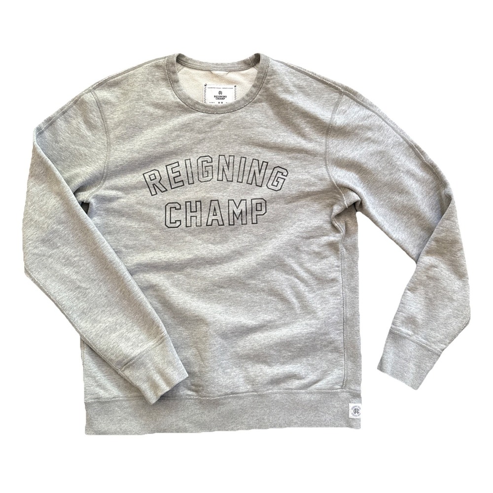 Reigning Champ Sweatshirt Men Medium Gray Crewneck Cotton Terry Spell Out Canada